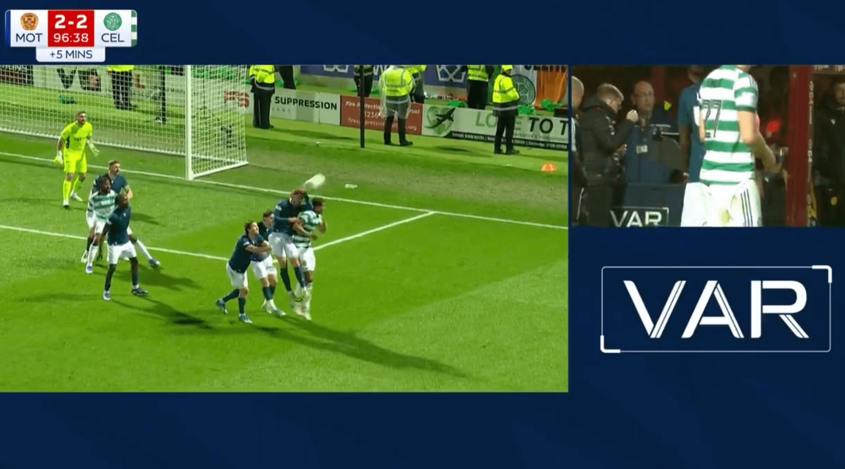 An image of the VAR screen as the incident involving Celtic and Motherwell is examined by the on-field referee
